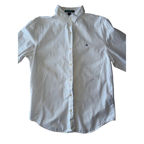 Lauren Ralph Lauren Women's White Button Down Shirt RL Logo French Cuff Size M - Picture 3 of 11